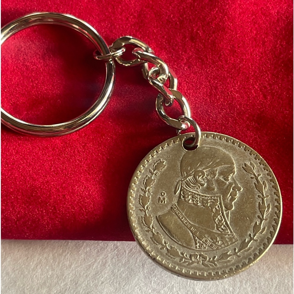 One off Mexico silver coin keychain